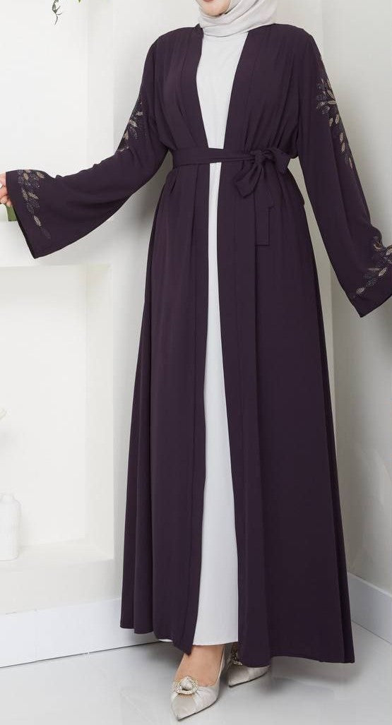 Deep Plum Crystal Abaya Set