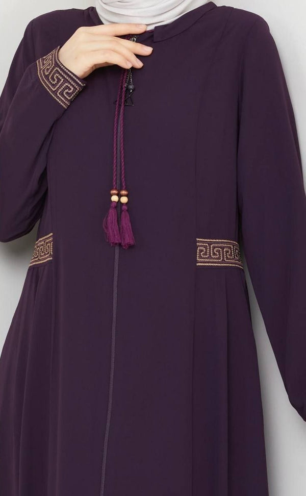 Classic Embroidery Abaya (Plum)