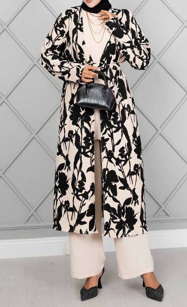 Black/Beige Print Shrug Set