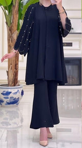 Chic Embellished Tunic Set (Black)