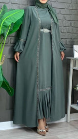 Dusky Sage Fancy Abaya Set