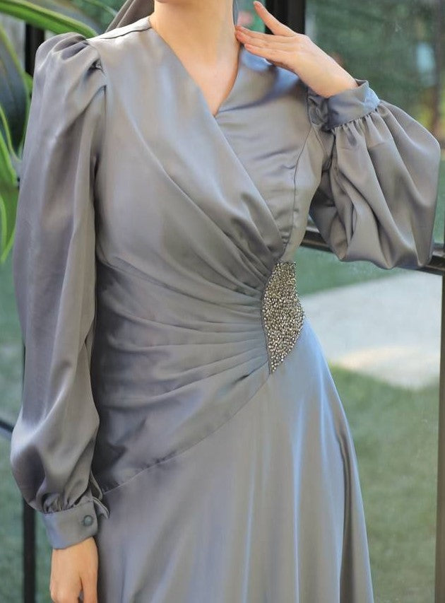 Satin Embellished Gown (Earl Grey)