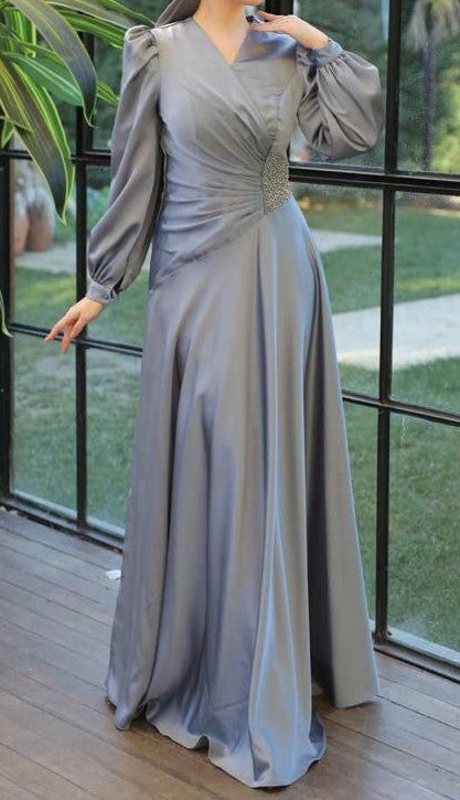 Satin Embellished Gown (Earl Grey)