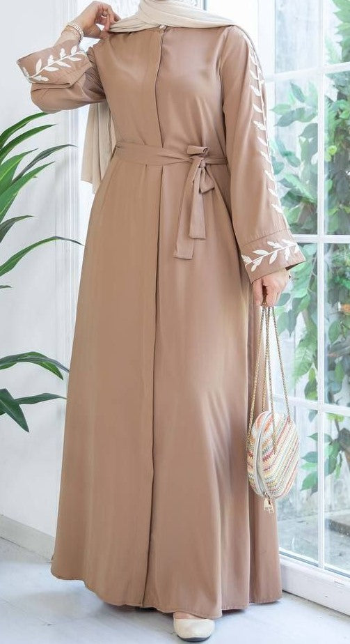 Tan Embroidery Maxi Abaya