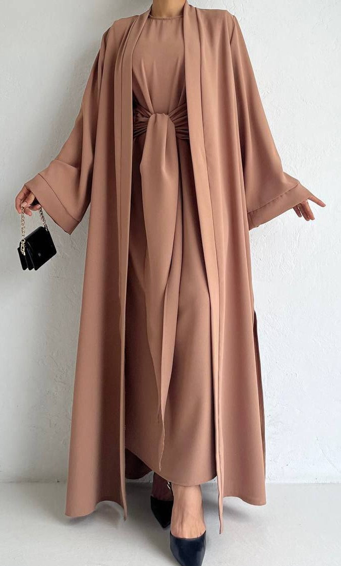 Chic Tie Abaya Set (Tan)