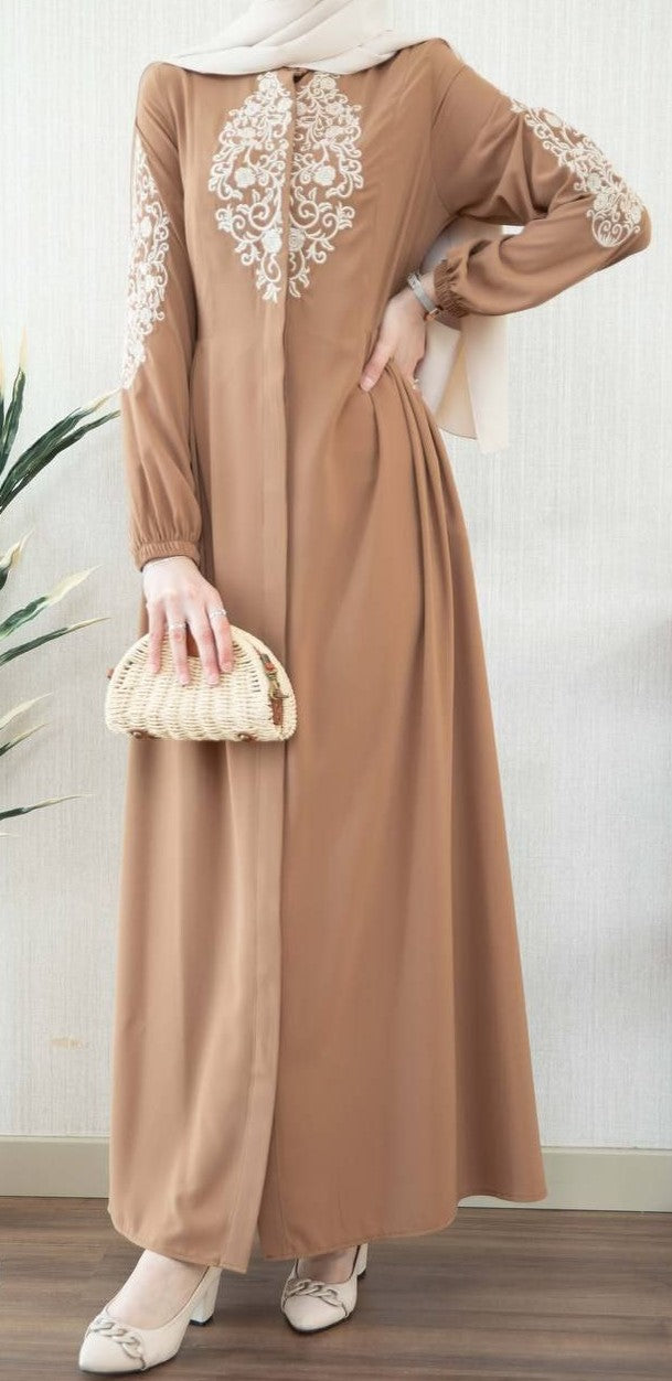 Chic Embroidery Abaya (Tan)