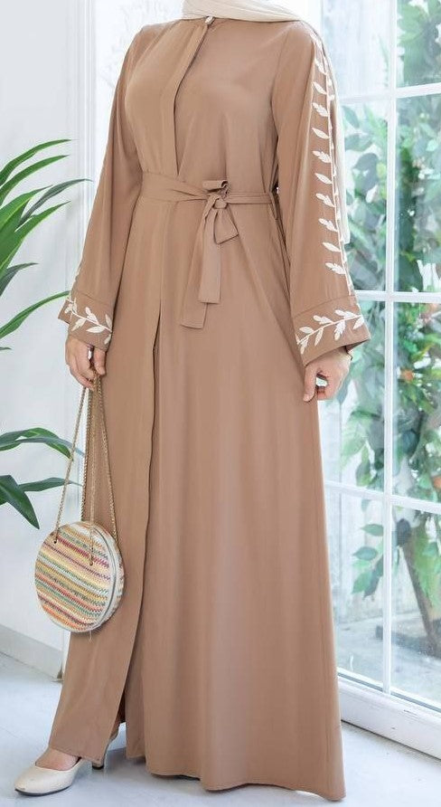 Tan Embroidery Maxi Abaya