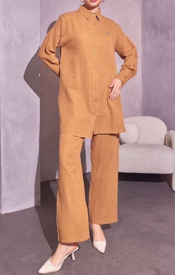 Chic Cotton Tunic Set (Tan)