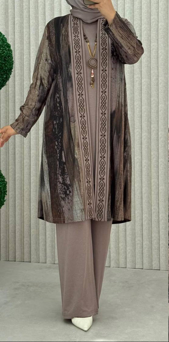 Casual Shrug Set-Taupe(Plus Sizes)