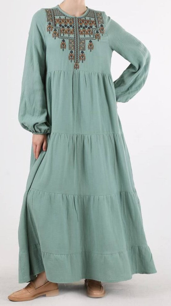 Front Embroidery Cotton Maxi (Teal)