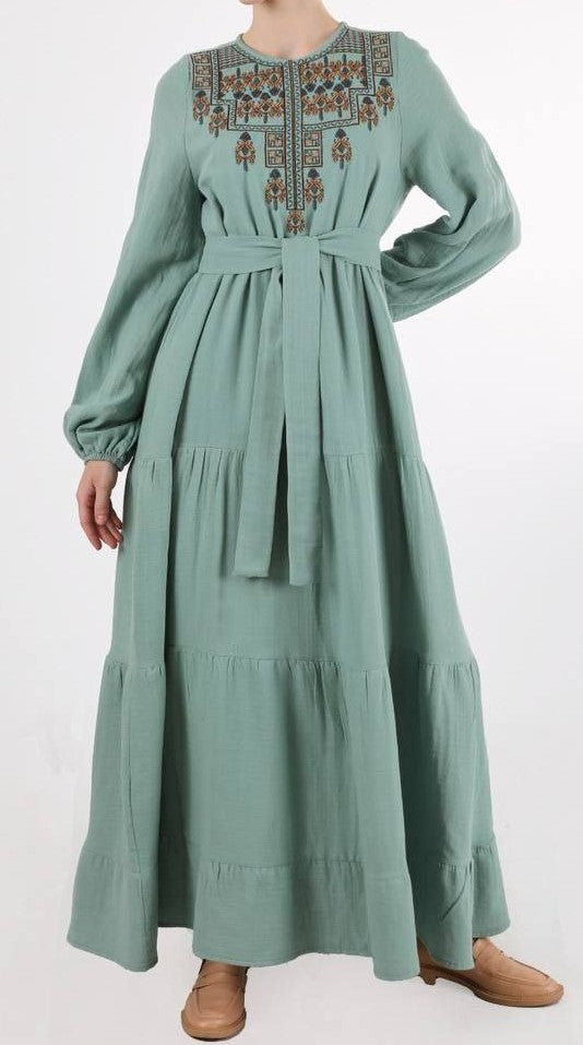 Front Embroidery Cotton Maxi (Teal)