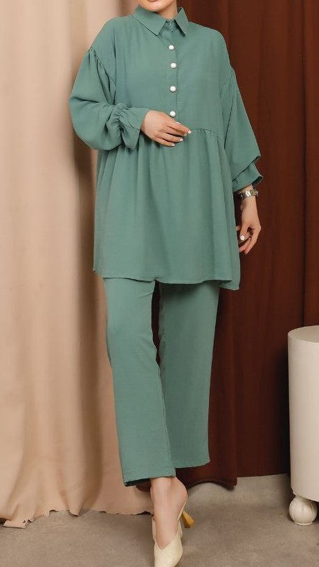 Frill Top & Pants Set (Teal)