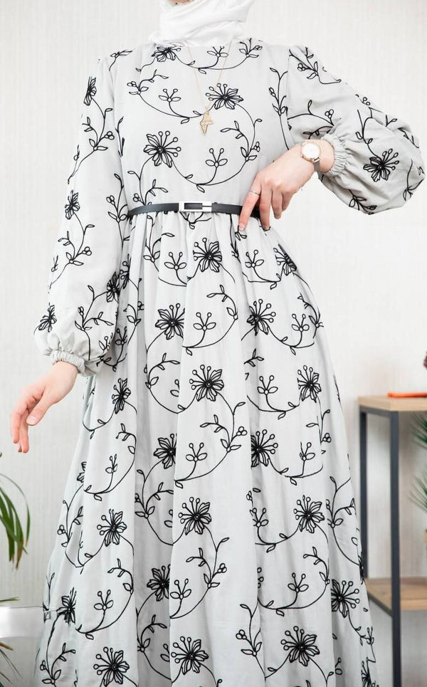 Cotton Embroidery Dress / Grey