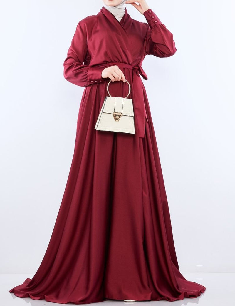 Crimson Red Satin Silk Gown