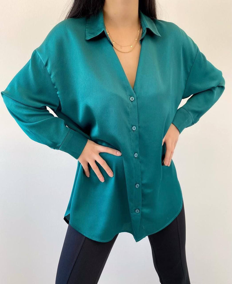 Ming Jade Button-Front Satin Top