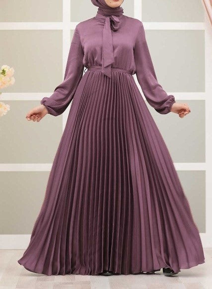 Lavender Pleated Satin Gown