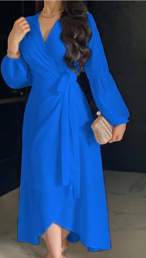 Wrap Style Midi Dress (Vibrant Blue)