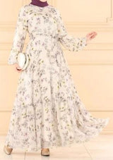 Beige Floral Chiffon Maxi