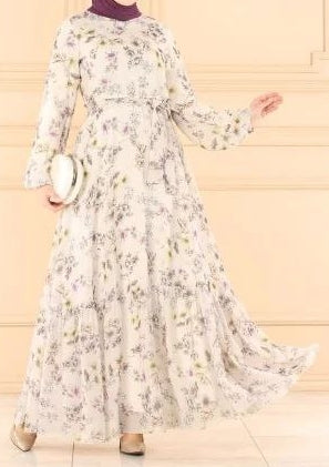 Beige Floral Chiffon Maxi