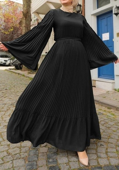 Flare Sleeves Chiffon Maxi (Black)