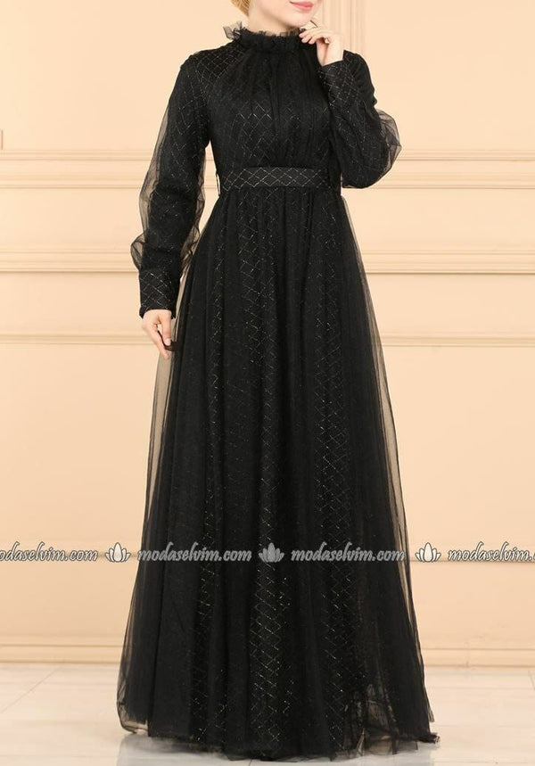 Shimmer Black Net Gown