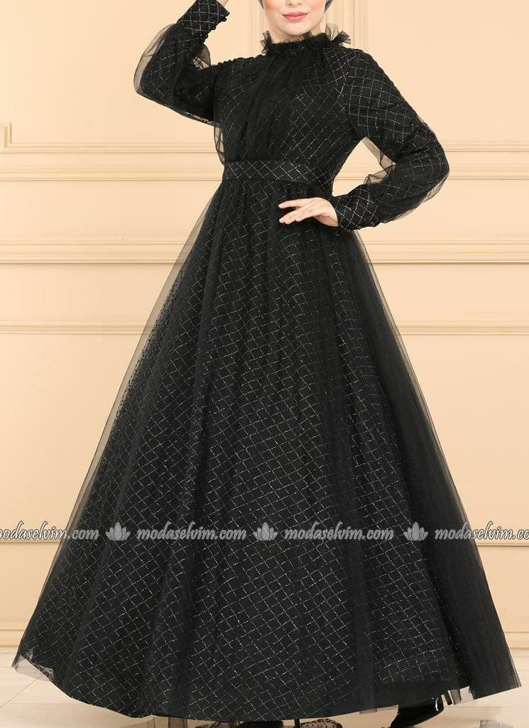 Shimmer Black Net Gown