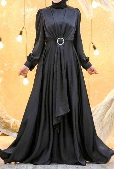 Layered Satin Gown (Black)