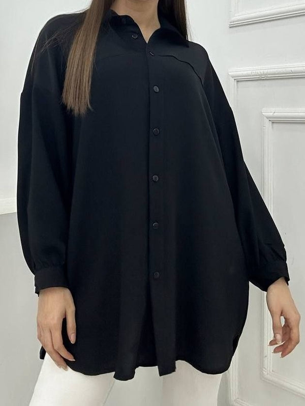 Black Button Front Tunic
