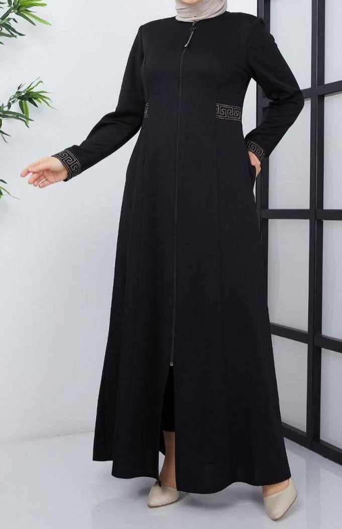 Embroidery Winter Abaya (Black)