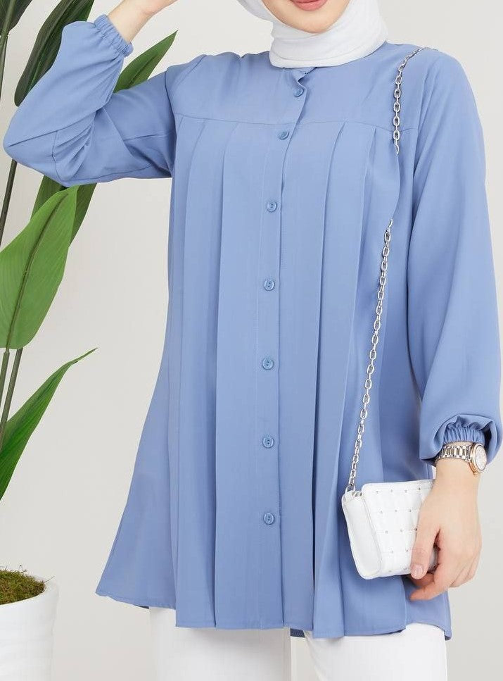 Casual Pleated Top (Sky Blue)