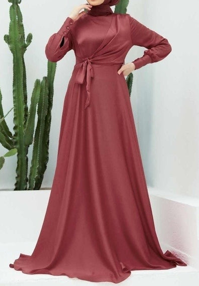 Satin Side-Tie Gown (Rouge)