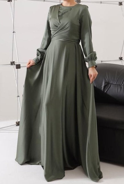 Tie-back Satin Silk Gown (Cyan Green)