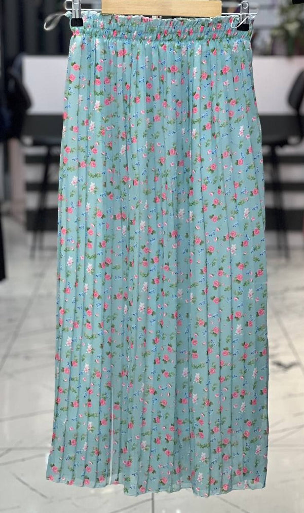 Floral Pleated Chiffon Skirt