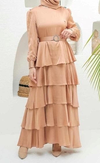 Blush Nude Ruffle Satin Dress
