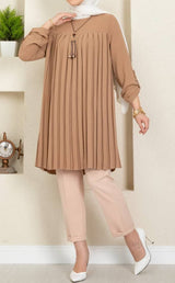 Crepe Chiffon Pleated Top (Taupe)