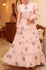 Floral Embroidery Chiffon Maxi (Pink)