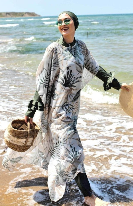 Printed Kimono Style Burkini - Modest Swimwear