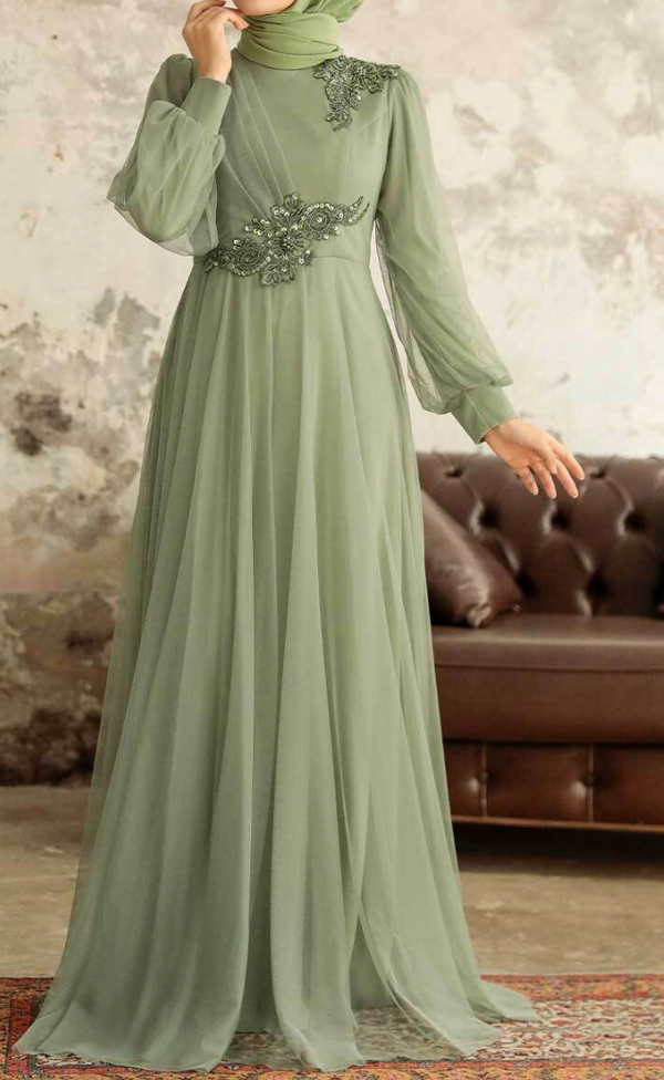 Sage Green Tulle Party Gown