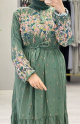 Printed Linen Frill Maxi (Mint)