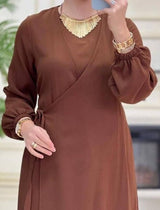 Wrap Style Dress (Brown)